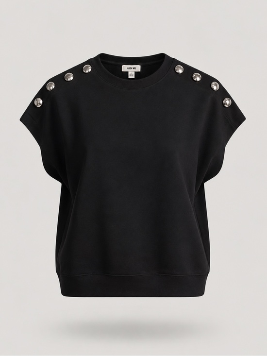 Jason Wu Tops - Jason Wu Black Embellished Shoulder Muscle Tank Sweatshirt Top Size L/XL